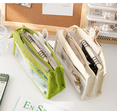 6-layer PVC transparent pencil bag Student Large capacity stationery bag School supplies storage bag Waterproof color pen case