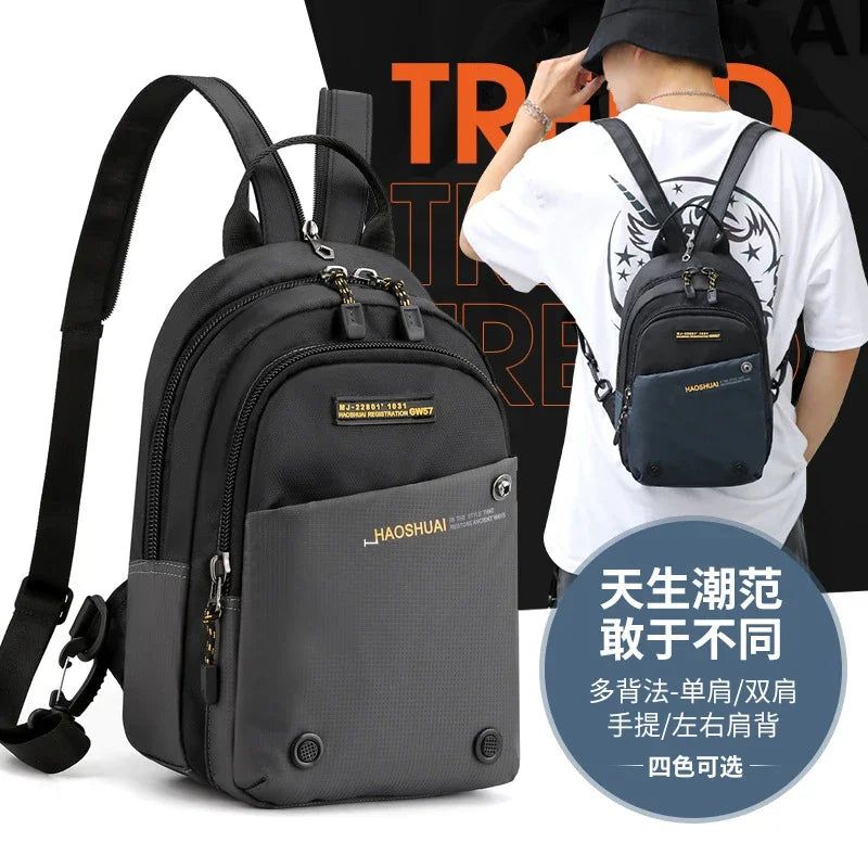 Men Nylon Small Backpack Rucksack  Multi-Functional Casual Travel Male Messenger Cross Body Chest Bags Knapsack Daypack
