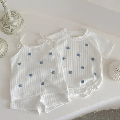 Summer New Newborn Baby Girl Clothes Summer Romper Short-Sleeved Home Clothing Jumpsuit Flower Embroidery Toddler Bodysuit