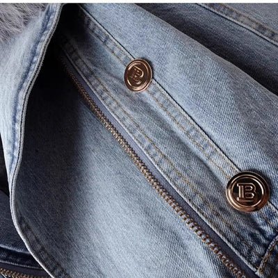 Short Thicken Denim Jacket For women 2025 Autumn Winter Detachable Imitation Fox fur Zipper Denim Coat Female Warm Parker Tops