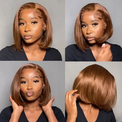 12A Malaysia #4 Brown Straight Short Bob Wig 100% Human Hair Wig Chocolate Glueless Wig Virgin Hair For Black Women