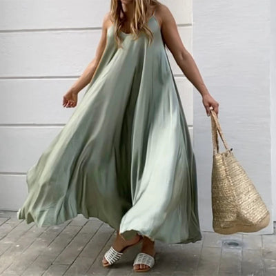ZANZEA 2024 Summer Holiday Beach Sundress Women Sleeveless Dress Big Swing Vestidos Casual Sexy Bohemian Solid Color Robe Femme