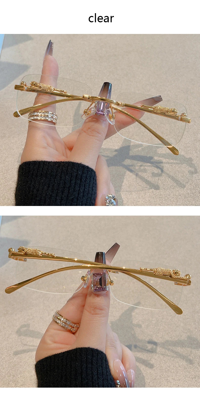 12pcs Brand Leopard Rimless Rectangle Sunglasses Fashion Y2K Frameless Sun Glasses Shades for Women Men UV400