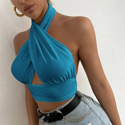 Cross Neck Halter Crop Top