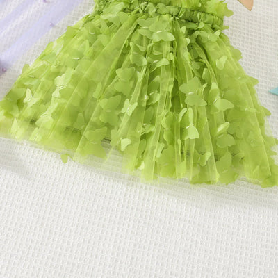 (0-3 Years) Summer New Baby Girls Dress Solid Color Halter Butterfly Embellished A-Line Skirt Mesh Sweet Princess Dress