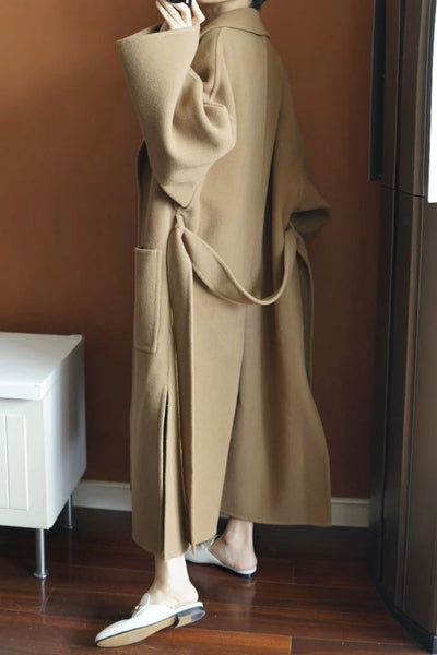 2024 Special Offer Side Slit 100% Pure Wool Women's Coat Long Double-Sided Woolen Coat Loose Comfortable Women's Clothing