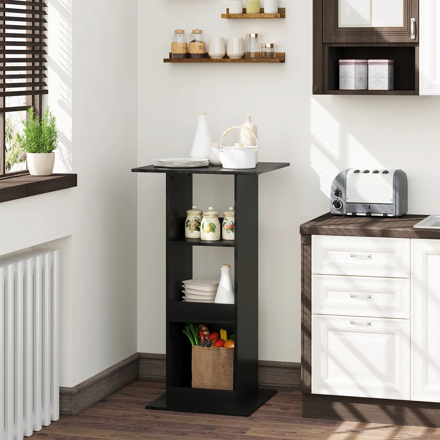 WOLTU 1PC Bar Table Bistro Square Counter Table with 3 Shelves Side Cabinet Drink Stand for Pub Kitchen Dining Room Living Room