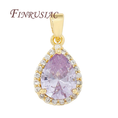 18K Real Gold Plated Purple Zircon Crystal Pendants For Necklace,Fancy Charms For Jewelry Making Supplies DIY Accessories
