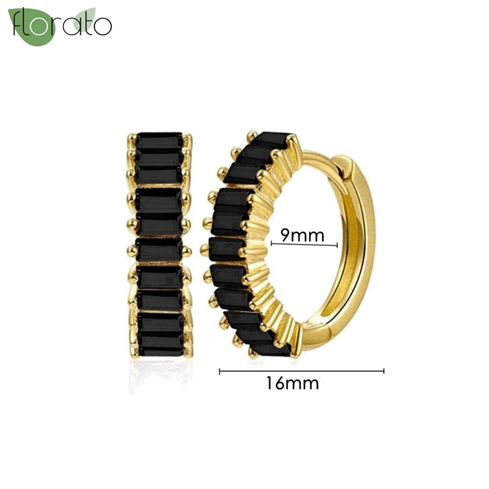 925 Sterling Silver Needle Fashion Round Pendant Small Earrings Luxury Gold Hoop Earrings for Women Premium Black Jewelry Gifts