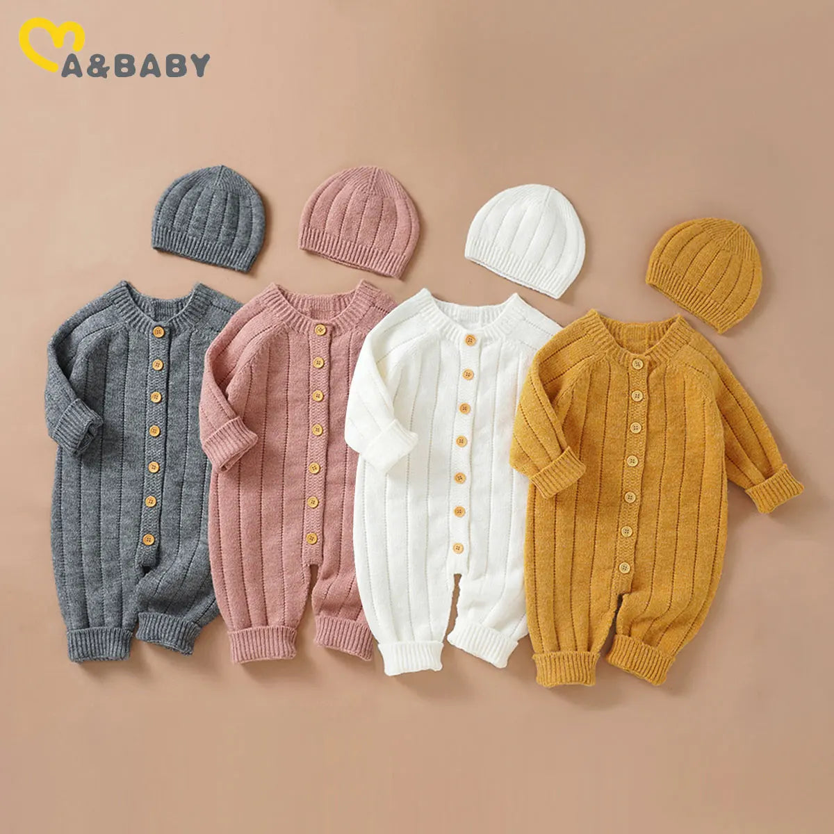 Ma&Baby 0-18M Warm Baby Clothing Knit Romper Newborn Infant Toddler Boy Girl Long Sleeve Jumpsuit + Hat Fall Spring Outfits