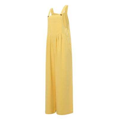 Overalls Women Summer Jumpsuit Outfits Plus Size Solid Color Casual Button Wide Leg Suspender Pants Overalls with Pockets