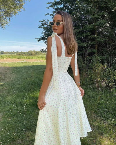 Josiaoprah Holiday floral dress lace up women's summer sundress A-line Spaghetti Strap dress Prairie chic ladies vestidos