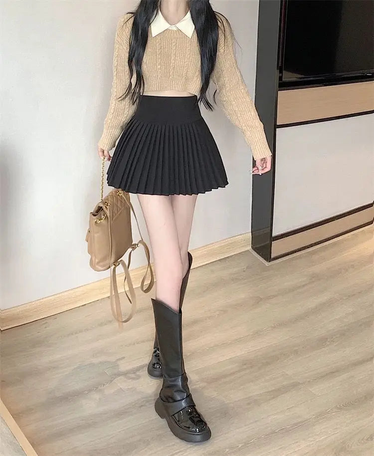 Women's High Waist Pleated Mini Skirt Summer A-Line White Anti Slip Design Skirt for Petite Figure Flattering Y2k Kawaii Skirts