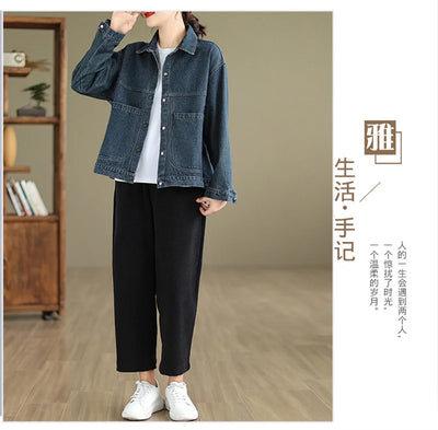 2025 New Autumn Women Denim Jacket Retro Long Sleeve Jeans Jacket Female Loose Casual Denim Coat Outwear Overwear