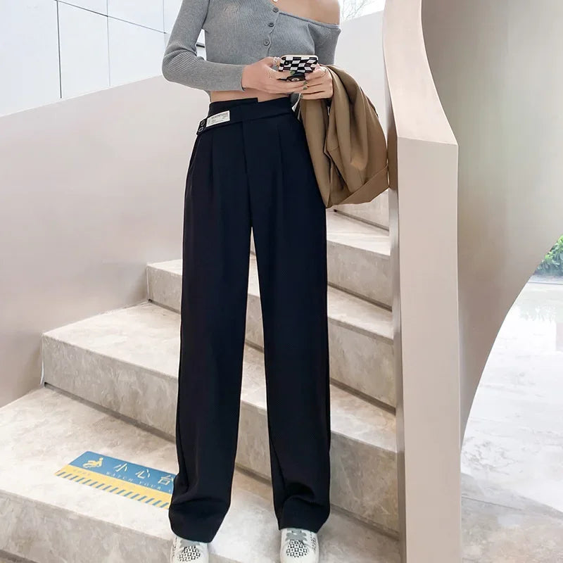 High-Waisted Draped Casual Trousers