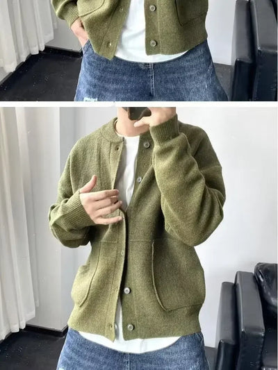 Autumn Winter New Style Men's Knitted Cardigan Sweater Casual Pure Color Lazy Fashion Youth Versatile Knitwear Coat