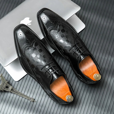High End Brand Interview Office Business Shoes British Style Blue Brogue Shoes Massage Soles Men's Wedding Square Toe Shoes