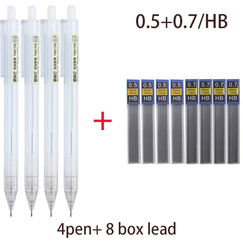 Mixed Loading 0.5&0.7mm Mechanical Pencil White Simple Automatic Pen for Students School Supplies Office Accessories Stationery