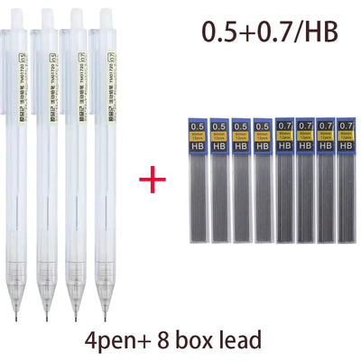 Mixed Loading 0.5&0.7mm Mechanical Pencil White Simple Automatic Pen for Students School Supplies Office Accessories Stationery