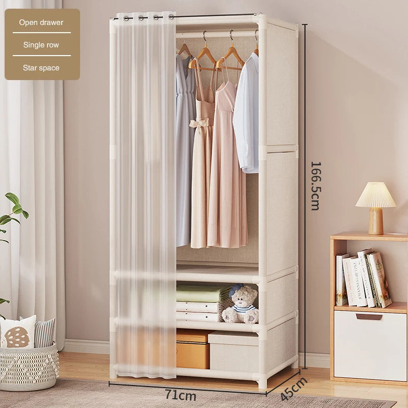 2024 New Wardrobe Household Bedroom Assembly Dustproof Wardrobe Rental Room With Drawer Storage Folding Simple Clothes Organizer