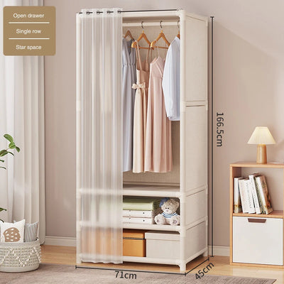 2024 New Wardrobe Household Bedroom Assembly Dustproof Wardrobe Rental Room With Drawer Storage Folding Simple Clothes Organizer