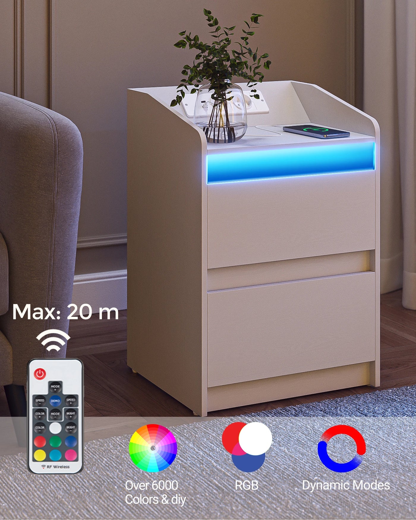 Bedside Table with 2 Drawers, Side Table, Stylish and Versatile, Ideal for Living Room and Bedroom
