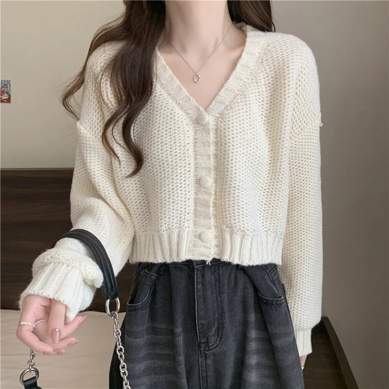 EVNISI Women Slim Sweater Cardigan V-Neck Button Up Casual Solid Knitting Sweater Coat Sweet For Women Cardigan Coat Autumn 2023