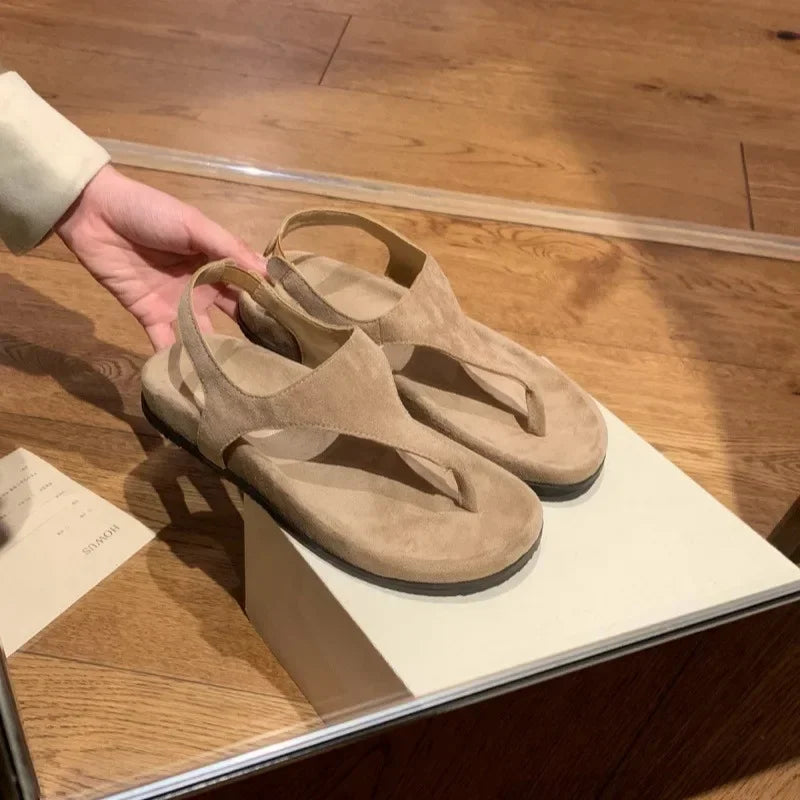 Flat with Slip-on Casual Modern Sandals Low Heel Solid 2025 High Quality Ladies Shoes Back Strap Roman Women's Sandals