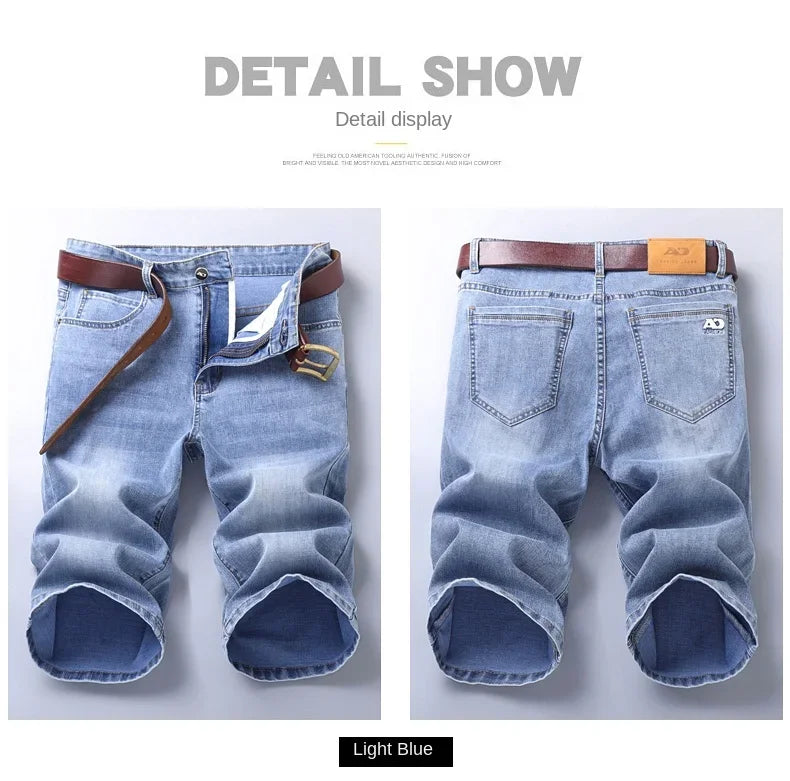 2024 New in SULEE Brand Summer  Men's Stretch Short Jeans Fashion Casual Slim Fit High Quality Elastic Denim Shorts Male Clothes