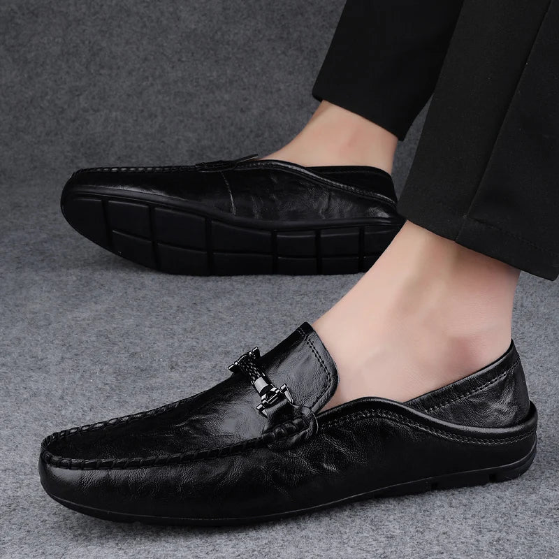 Men's breathable casual summer shoes with hollowed out men's driving shoes, high-quality men's business  genuine leather loafers
