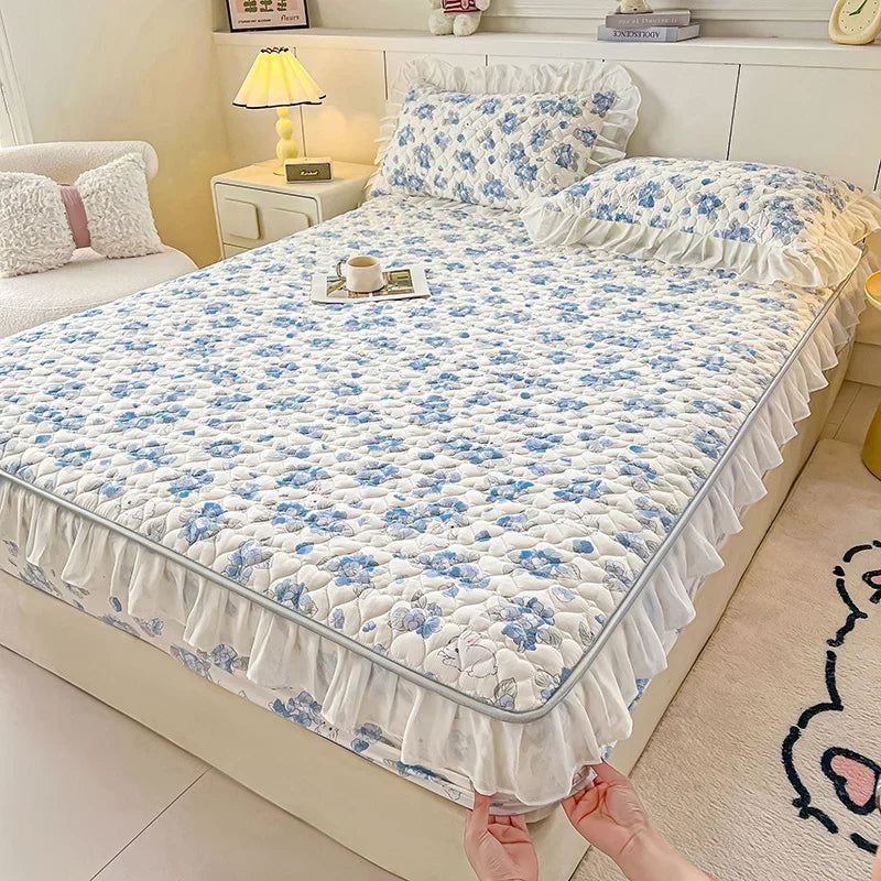 2025 New Single Bed Hat Korean Lace Bed Sheet Cover Chiffon Princess Wind Ins Cotton Four Seasons Bedspread Protective Cover