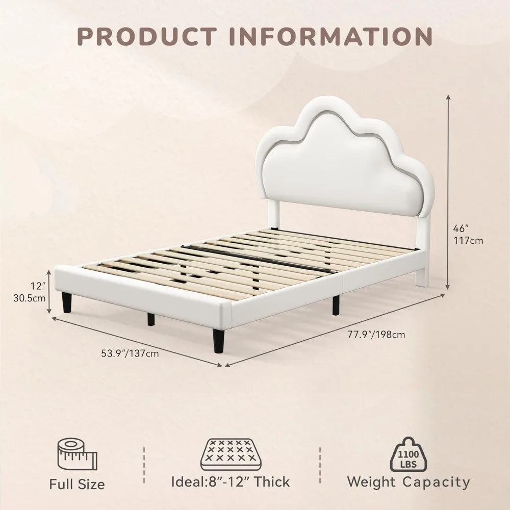 YITAHOME Full Size Bed Frame, LED Bed Frame with PU Faux Leather Adjustable Cloud Headboard, Platform Upholstered Bed with Woode
