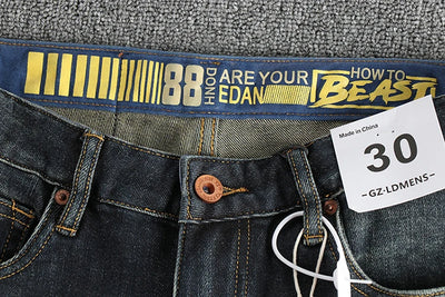 Vintage wash blue to do old simple embroidered jeans men fit small straight leg American trend personality youth pants