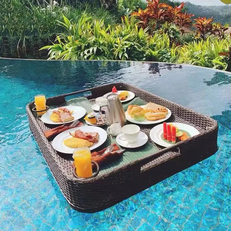 Net red floating tray round rattan woven heart-shaped basket Homestay Hotel Villa swimming pool dinner plate
