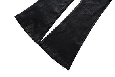 Streetwear Black Wax Leather Strecth Jeans for Men Ropa Hombre Baggy Y2k Flare Pants Oversized Straight Denim Trousers