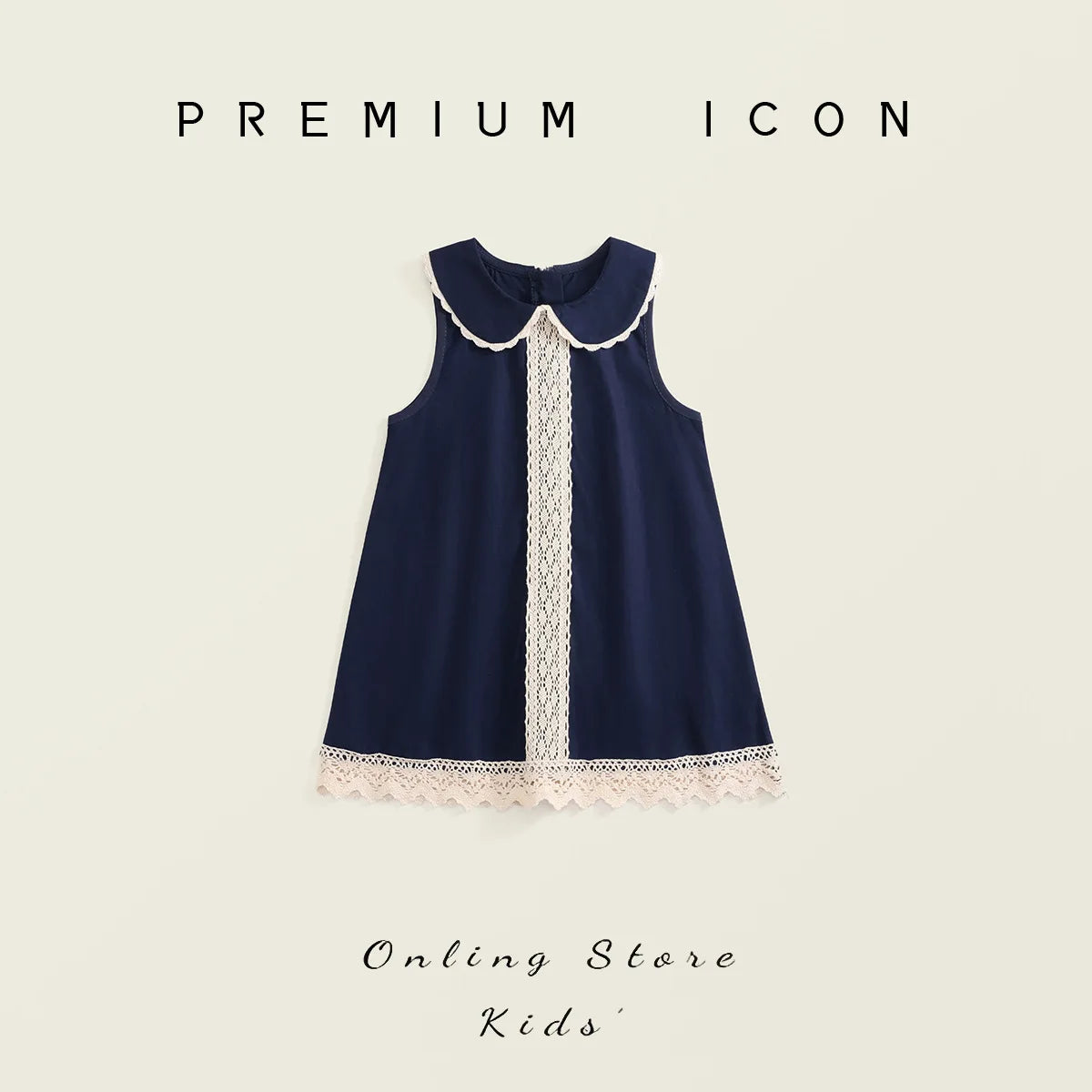2025 Summer Toddler Girl Dress Cotton Turn Down Collar Kid Baby Girl Sling Dress Retro Loose Lace Patchwork Little Girl Sundress