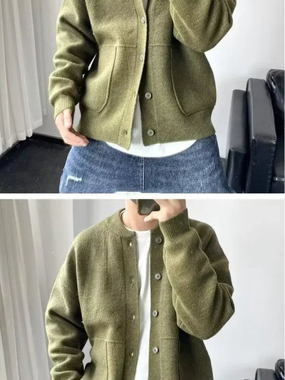 Autumn Winter New Style Men's Knitted Cardigan Sweater Casual Pure Color Lazy Fashion Youth Versatile Knitwear Coat