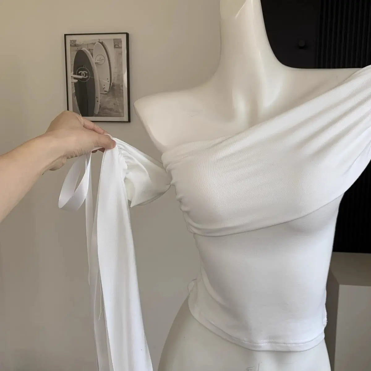 2025 New Sexy Off Shoulder Tops Women Ruffle Sleeve Asymmetric Slim Fit Short Sleeve T-Shirt Y2K Summer Fashion Elegant Clothes