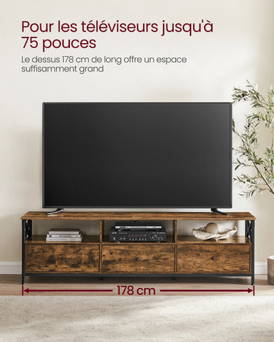 TV Stand, TV Cabinet for up to 80 Inch TV, TV Table with 3 Drawers and 3 Open Shelves, 40 x 178 x 50 cm, for Living Room