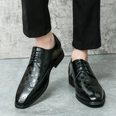High End Brand Interview Office Business Shoes British Style Blue Brogue Shoes Massage Soles Men's Wedding Square Toe Shoes