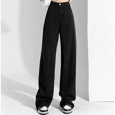 Woman High Waist Stacked Straight Leg Jeans Female Gothic Loose Wide Leg Pants Girls Y2k Black Blue Light Blue Denim Trousers
