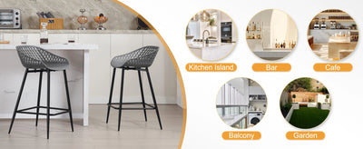 2PCS/CET Plastic Bar Stools Counter Stool with Hollow Backrest  Footrest  High Kitchen Stool for Dining Room  Bar Outdoor Patio