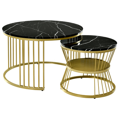 Creahappy Metal Frame Contemporary Coffee Table - Coffee Table Sets - Open Base and Round Top Designs