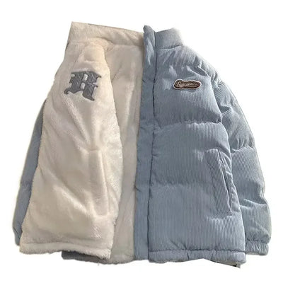 Fog Blue Cotton-padded Coat Men's Winter Thickened Hong Kong Style Corduroy Cotton Jacket Design Sensibility Niche 2023 Workwear