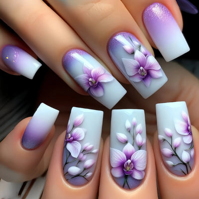 24pcs Square Stick-on Nails Set Goldfish Nail Tips Cheap Nail Seal Summer Beautiful false Nails Wholesale Holiday Press on Nails