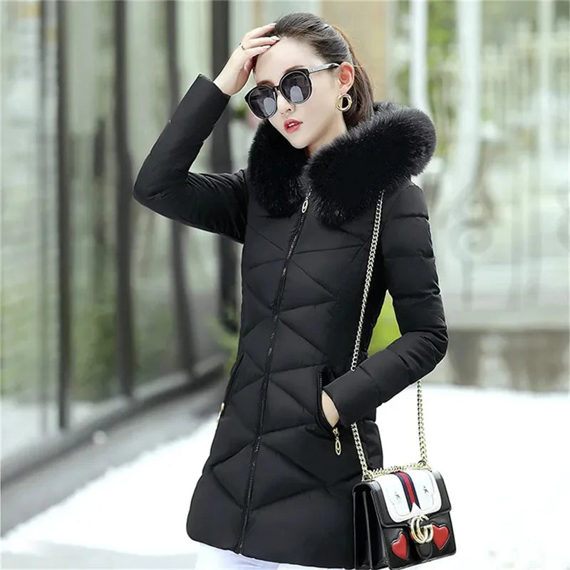 2024 New Women Parkas Big Fur Winter Parkas Hooded Long Down Cotton Jacket Female Coat Thick Warm Winter