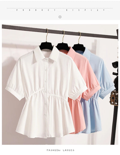 Plus Size Polo Shirt Women Summer 2025 New Korean Style Large Size Loose Chiffon Blouse Women Slim Waist Casual Tops Female