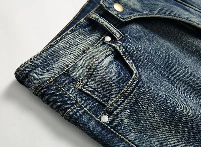 Jeans Men Long Pencil Pants Denim Pant High Waist Slim Fit Simple Zipper Splice Casual Regular Autumn Winter Straight Trousers