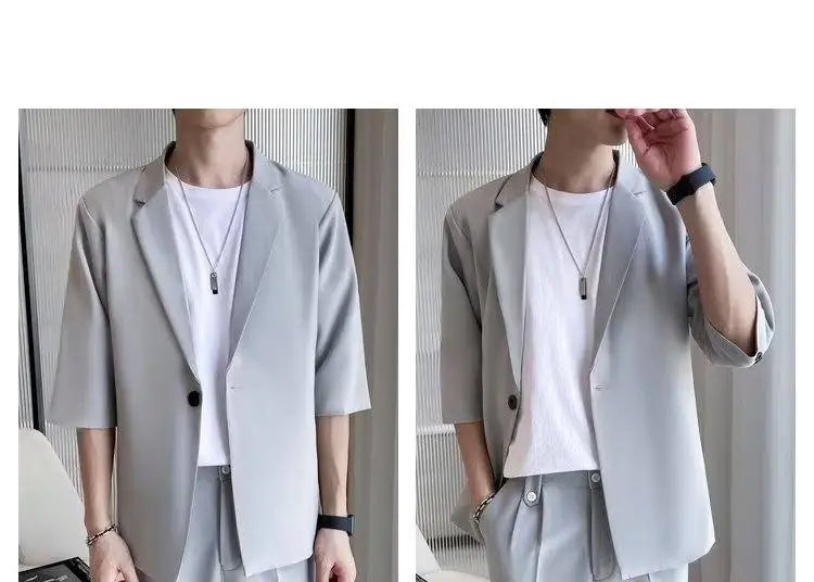 Summer Short Sleeved Blazer Men Fashion Social Mens Dress Jacket Korean Loose Casual Suit Jacket Mens Office Formal Blazer M-3XL