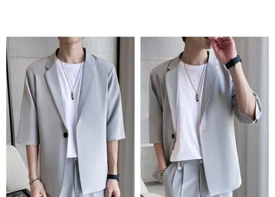 Summer Short Sleeved Blazer Men Fashion Social Mens Dress Jacket Korean Loose Casual Suit Jacket Mens Office Formal Blazer M-3XL
